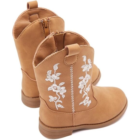 ⚡Girls 4-Brown Microfiber Little Kids Mid Calf Western Pointed Toe Riding Boots - Picture 4 of 6